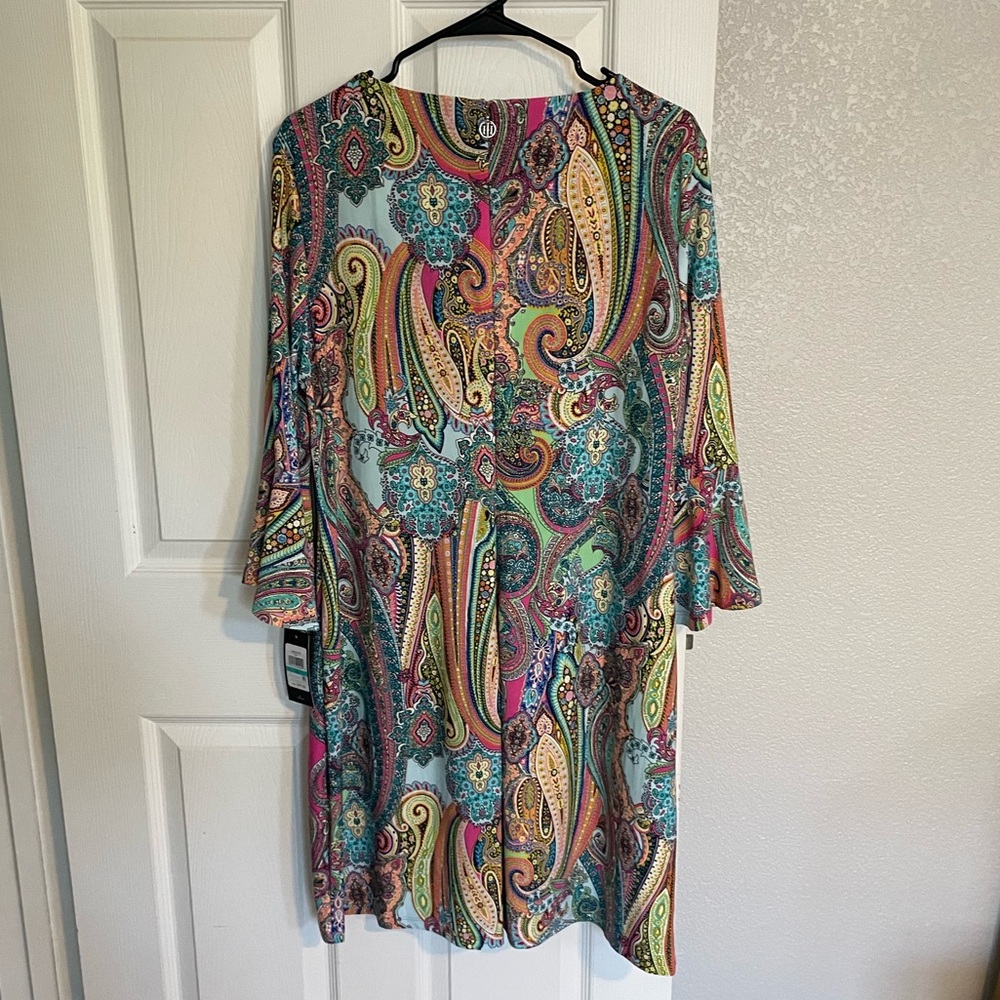 Tommy Hilfiger - paisley print, bell sleeve shift dress - Size 16 - Picture 6 of 12